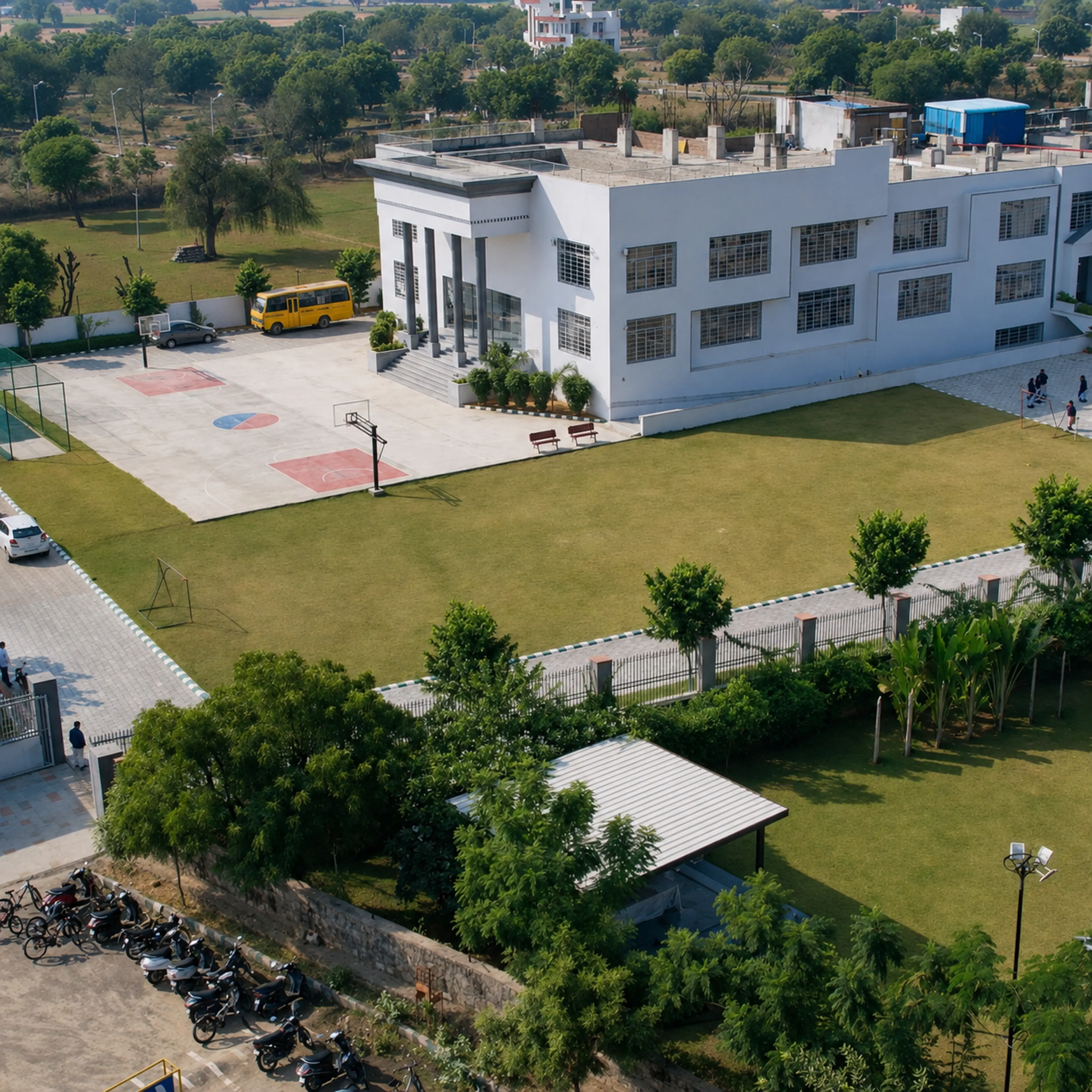 Aerial view of the Gurukul Public School campus in Jaipur